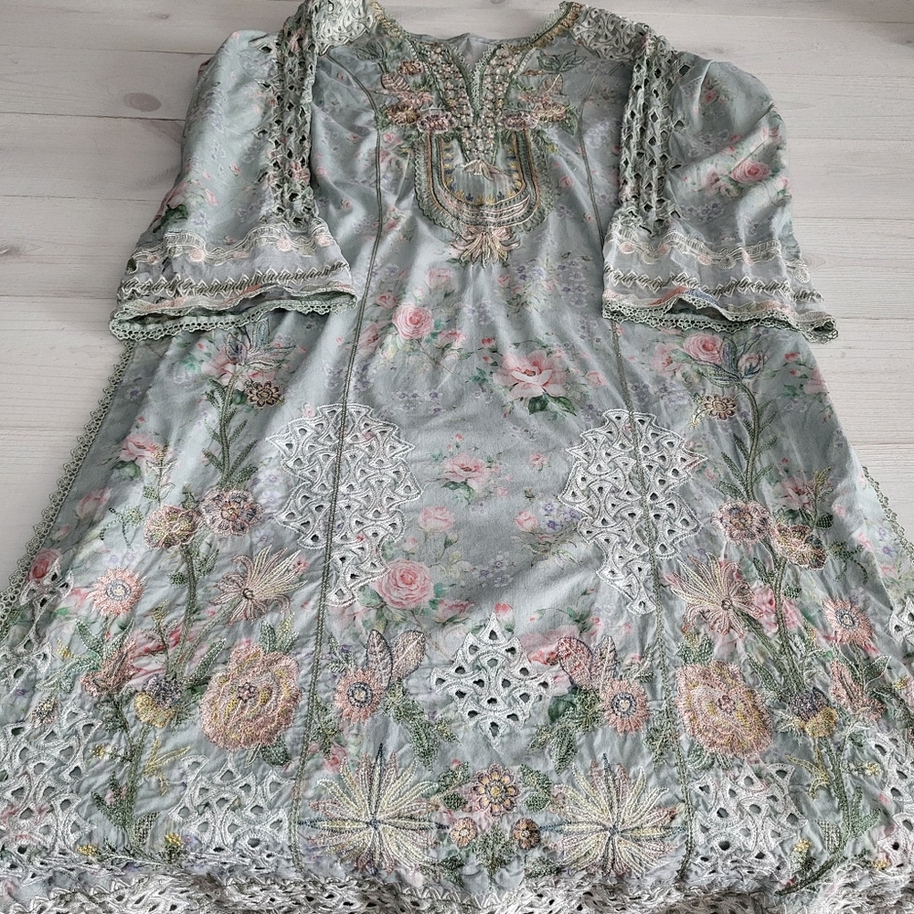(Flawed) Vintage Dress Embroidered Crochet Lace Floral Eyelet Shabby Chic. - Picture 2 of 11